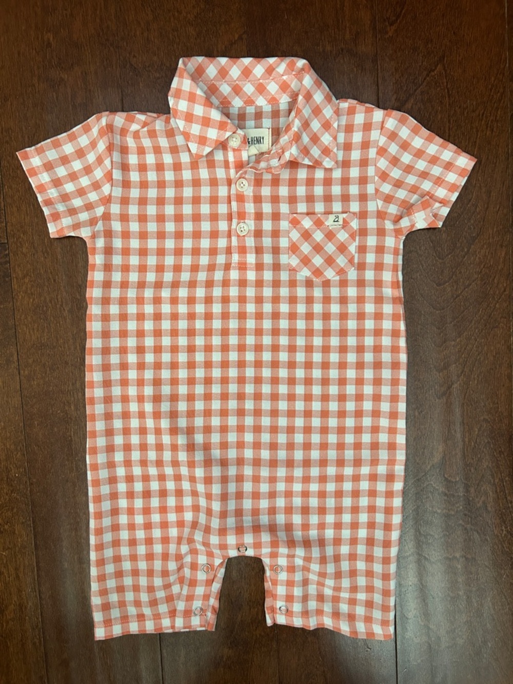Me & Henry Orange Gingham Short Sleeve Baby Romper, Size 18-24 Months
